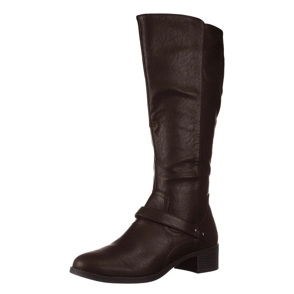 Easy Street Jewel Knee High Boots Womens Sz 8.5M Brown Strap Detail Side Zip NEW